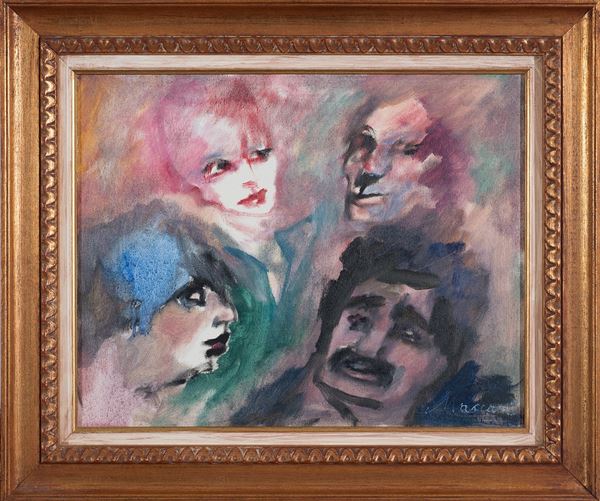 Mino Maccari : Volti  (1980-1984)  - Olio su tela -  COMPRA SUBITO - Arte Moderna e Contemporanea - Blindarte Casa d'Aste