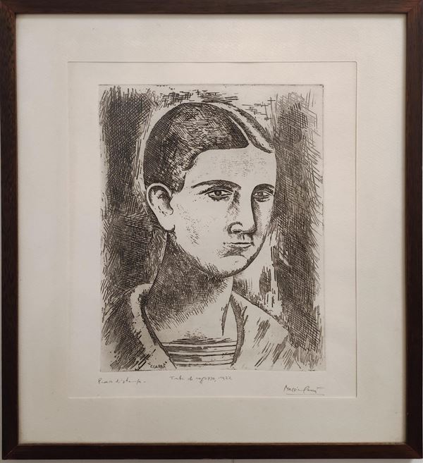 Carlo Carr&#224; : Testa di ragazzo  (1922)  - Etching on paper - Auction Graphic and Multiple - Blindarte Casa d'Aste