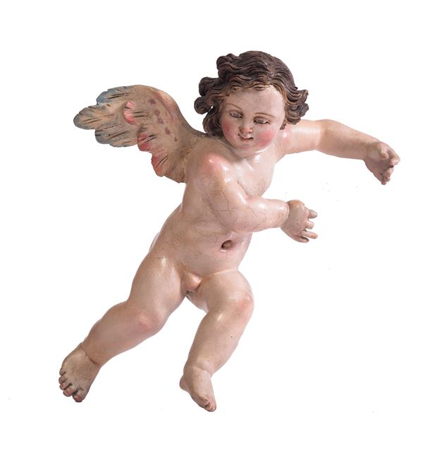 Scuola napoletana, XVIII secolo : Little putto with wings   - Auction ANTIQUES, OLD AND 19TH CENTURY PAINTINGS - Blindarte Casa d'Aste