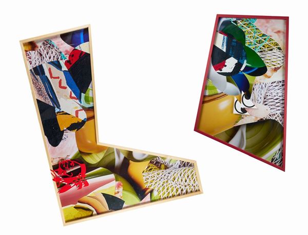 Kate Steciw : Untitled  (2014)  - Photo printing in two elements in wooden and glass frame with adhesive cutouts - Auction Asta 109 - Arte Moderna e Contemporanea - Blindarte Casa d'Aste