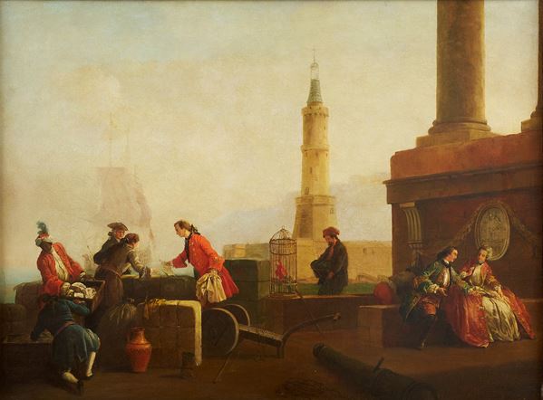 Carlo Bonavia, (Roma, 1730 &#8211; Napoli, dopo il 1788) - Il molo di Napoli con la Lanterna