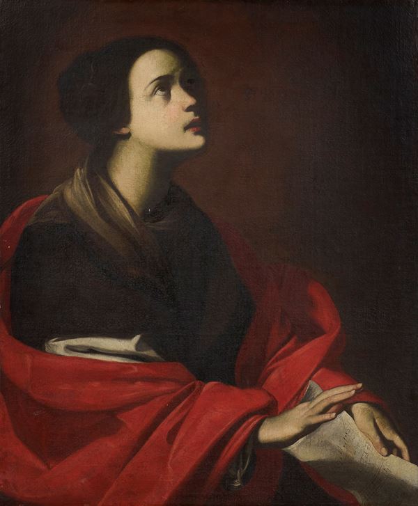 cerchia di Massimo Stanzione (Frattamaggiore o Orta di Atella, 1585 &#8211; Napoli, 1656) : Santa Cecilia  - Oil on canvas - Auction ANTIQUES, OLD AND 19TH CENTURY PAINTINGS - Blindarte Casa d'Aste