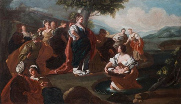 cerchia di Francesco De Mura : Battesimo di Mosè  - Oil on canvas - Auction ANTIQUES, OLD AND 19TH CENTURY PAINTINGS - Blindarte Casa d'Aste