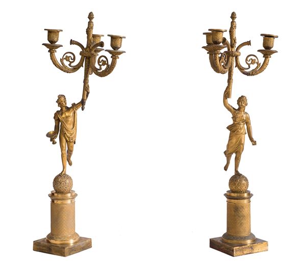 Manifattura francese, XIX secolo - Couple of candlesticks Empire