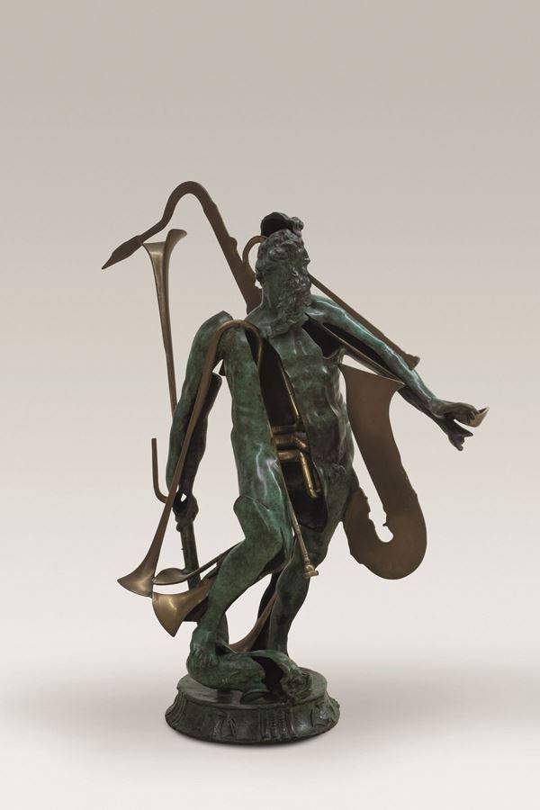 Arman : Maschio delle acque  (1992)  - Scultura in bronzo fuso del Nettuno del Giambologna con parti di sassofono e tromba a fette - Asta Arte Moderna e Contemporanea - Blindarte Casa d'Aste
