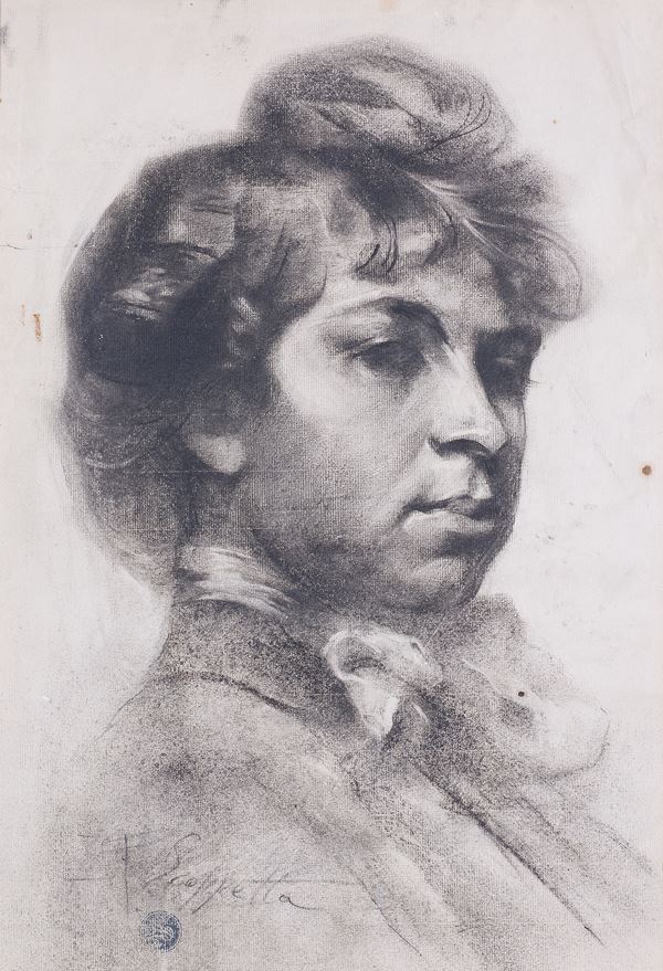 Pietro Scoppetta (Amalfi, 1863 - Napoli, 1920) - Ritratto di donna con tuppo