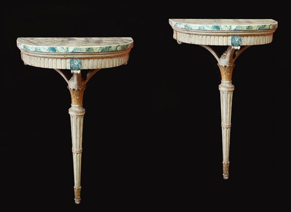 Napoli, fine XVIII secolo - Pair of small consoles, Louis XVI