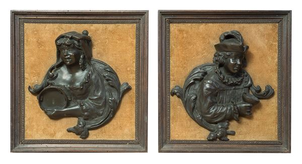 Sicilia, prima met&#224; del XIX secolo - a) Popolana con mandolino; b) Giullare di corte