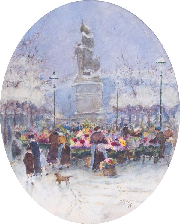 Pietro Scoppetta (Amalfi, 1863 - Napoli, 1920) - Mercato parigino