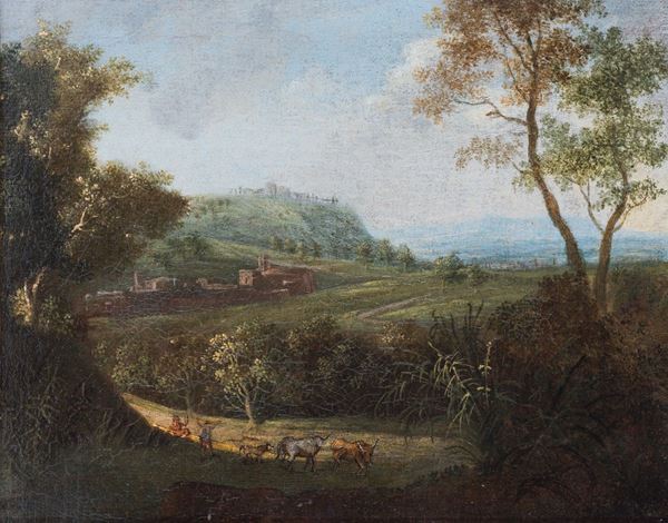 Scuola romana, XVII secolo - Paesaggio laziale 