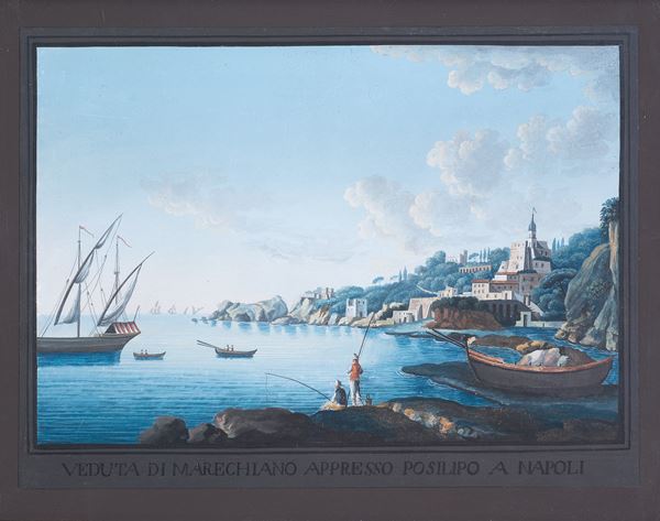 Scuola napoletana, fine VIII inizi XIX secolo - Veduta di Marechiaro appresso Posillipo a Napoli