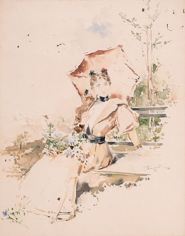 Pietro Scoppetta (Amalfi, 1863 - Napoli, 1920) - Donna sulla panchina