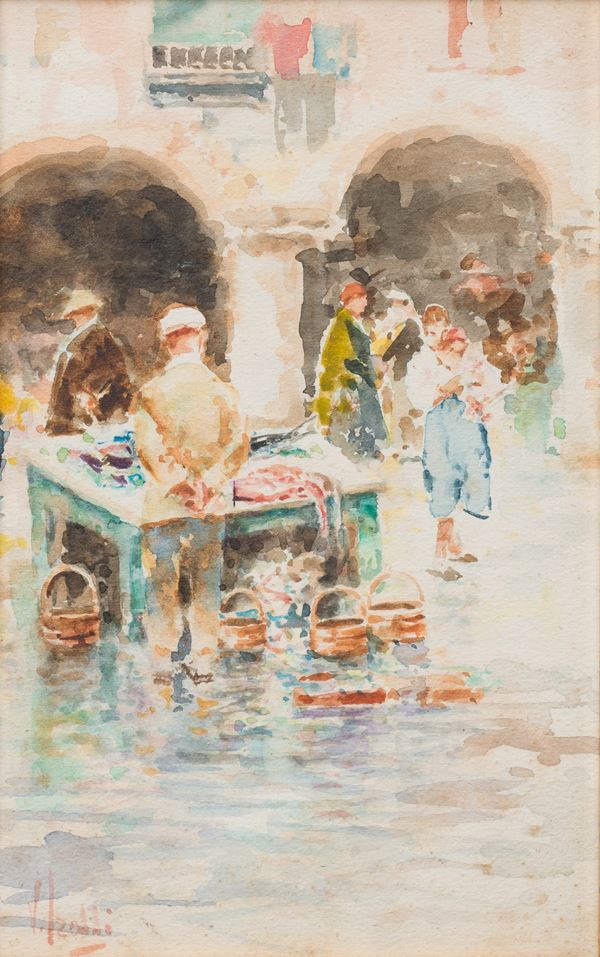 Vincenzo Irolli (Napoli, 1860 - 1949) - Scena di mercato