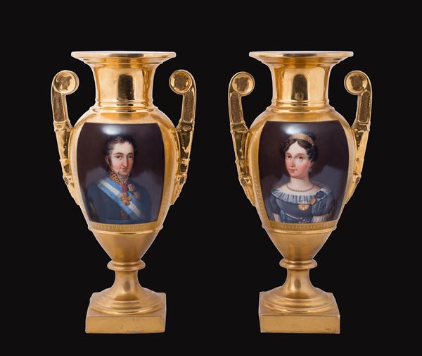 Real Fabbrica di Porcellana del Buen Retiro di Madrid, inizio XIX secolo - Pair of celebratory vases