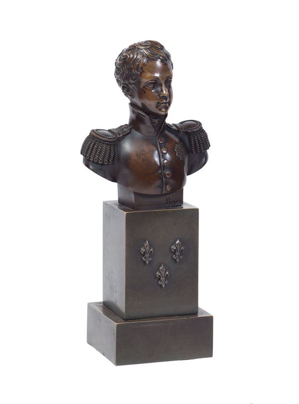 Parigi, met&#224; XIX secolo : Busto ritratto del Duca di Bordeaux  - Scultura in bronzo a patina scura - Asta Antiquariato, Dipinti antichi e del XIX secolo - Blindarte Casa d'Aste