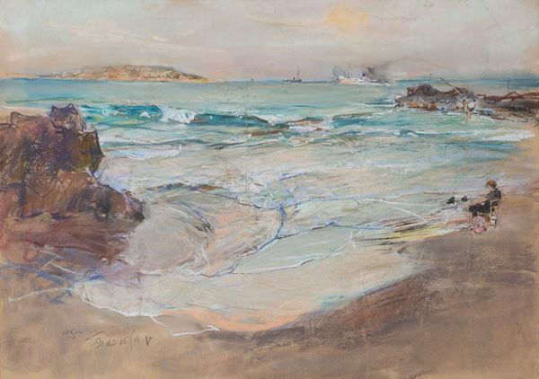 Giuseppe Casciaro (Ortelle,  1863 - Napoli, 1941) - Spiaggia di Ischia