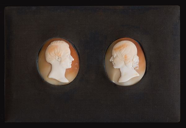 Roma, XIX secolo : Couple of exceptional cameos in sardonica   - Auction ANTIQUES, OLD AND 19TH CENTURY PAINTINGS - Blindarte Casa d'Aste