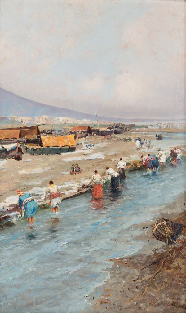 Attilio  Pratella (Lugo, 1856 - Napoli, 1949) - Lavandaie a Mergellina