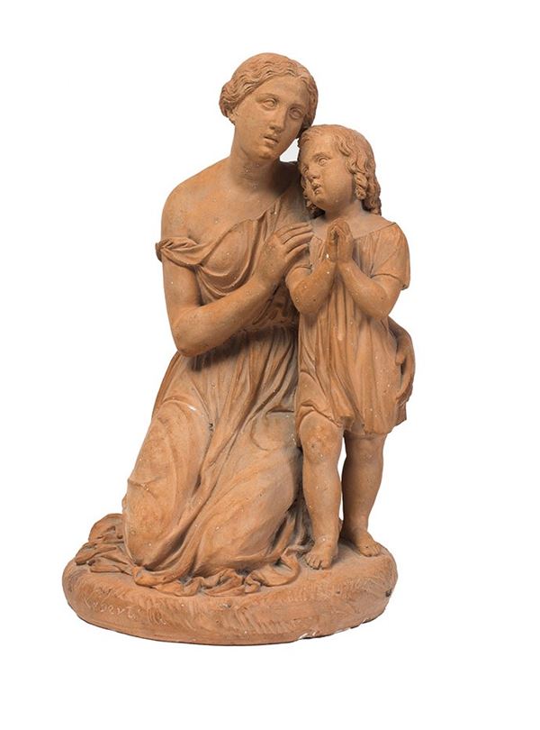 Francesco  Liberti (Napoli, XIX secolo) : Maternità  - terracotta model - Auction ANTIQUES, OLD AND 19TH CENTURY PAINTINGS - Blindarte Casa d'Aste