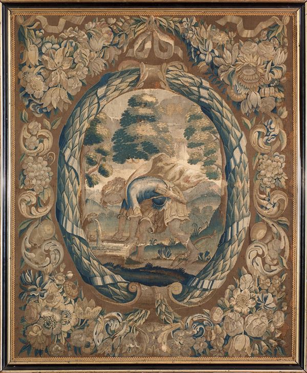 Fiandre  XVIII secolo - Rare tapestry with Narcissus