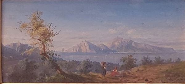 Achille  Solari (Napoli 1835 - 1884 ) : Veduta di Capri da Sorrento  - Olio su tavola - Asta Dipinti e sculture del XIX secolo - Blindarte Casa d'Aste