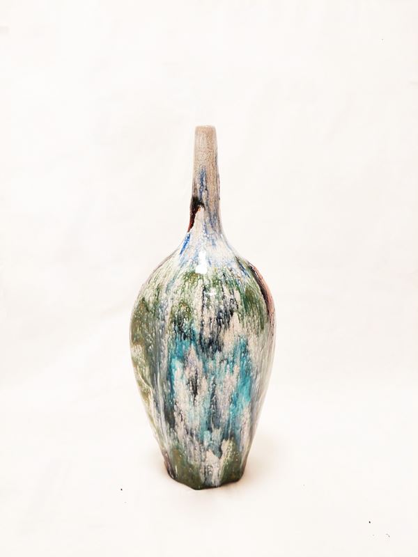 Guido Gambone - Bottiglia in ceramica smaltata e decorata