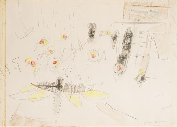 Roberto Sebasti&#225;n Matta : Le vendeur des pommes  (1951)  - Tecnica mista su carta - Asta Arte Moderna e Contemporanea - Blindarte Casa d'Aste