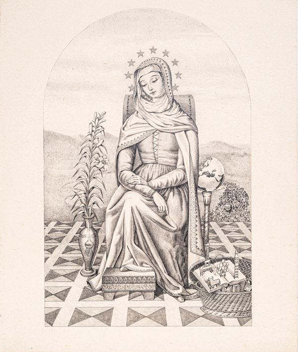 Giuseppe Stampone : Emigration made - Madonna  (2017)  - Grafite su carta telata - Asta Arte Moderna e Contemporanea - Blindarte Casa d'Aste