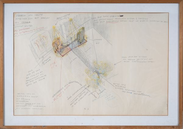 Frank Heinz : Entwurf fur eine Installation (Progetto per un'installazione)  - Crayon and pencil on paper - Auction Modern and Contemporary Art - Blindarte Casa d'Aste