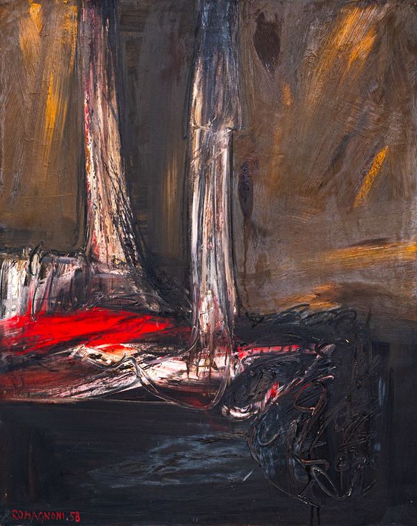 Bepi Romagnoni : Ferito  (1958)  - Olio su tela - Asta Arte Moderna e Contemporanea - Blindarte Casa d'Aste