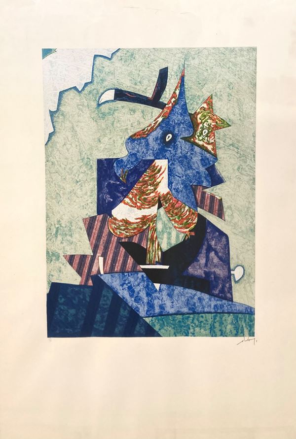 Gianni Dova : Senza titolo (Inverno)   (1984)  -  Color screenprint on paper - Auction Graphic and Multiple - Blindarte Casa d'Aste