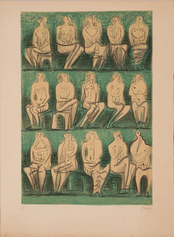 Henry Moore : Seated figures  (1957)  - Litografia a sei colori  - Asta Arte Moderna e Contemporanea - Blindarte Casa d'Aste