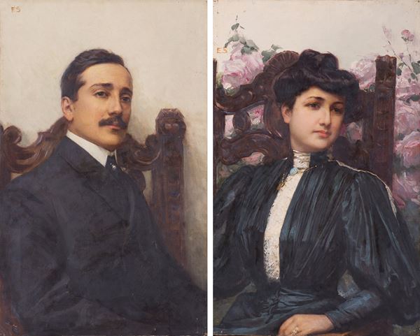Scuola marchigiana, fine XIX - inizio XX secolo - Ritratti di uomo e donna