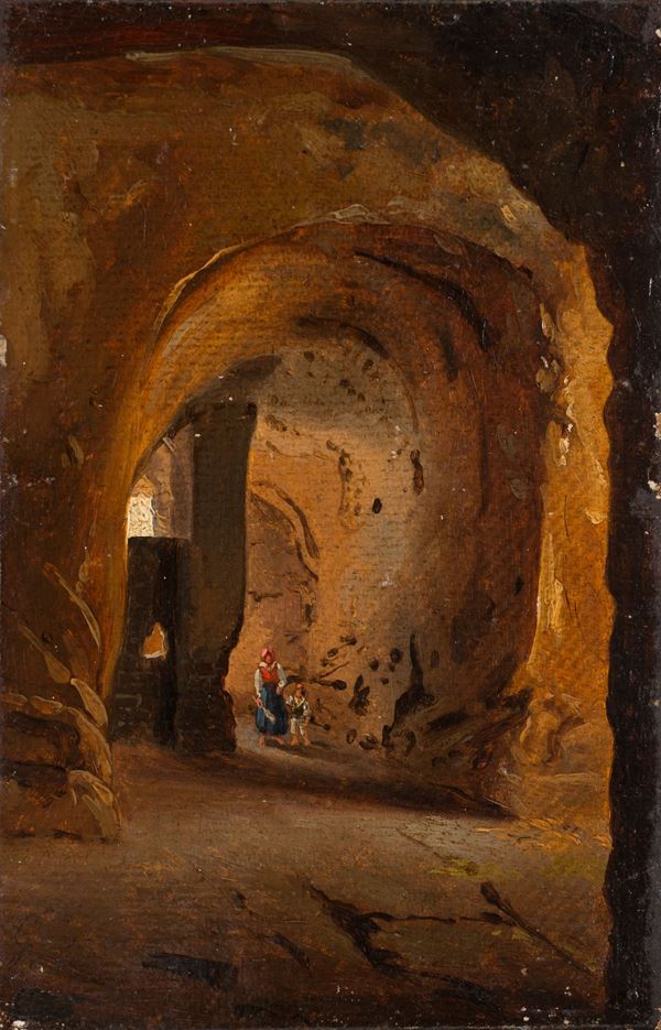 Scuola napoletana inizio XIX secolo : Grotta di Posillipo  - olio su tela - Asta Oggetti d'Arte e Antiquariato, Dipinti Antichi, XIX-XX Secolo - Blindarte Casa d'Aste