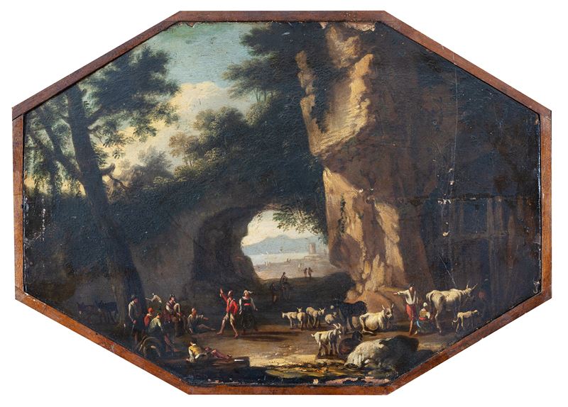Paesaggio roccioso con figure e armenti