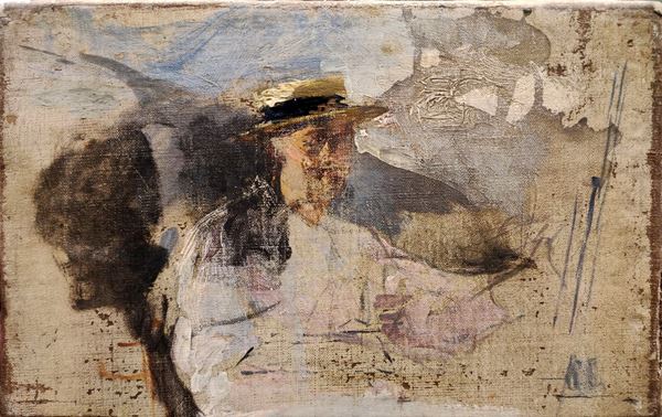 Scuola napoletana, XIX secolo - Ritratto di uomo con baffi ed elegante cappello
