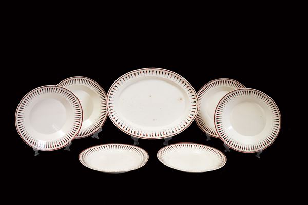 Napoli, Del Vecchio - Giustiniani  1830 circa - Unique lot of: 1 oval tray and 6 plates