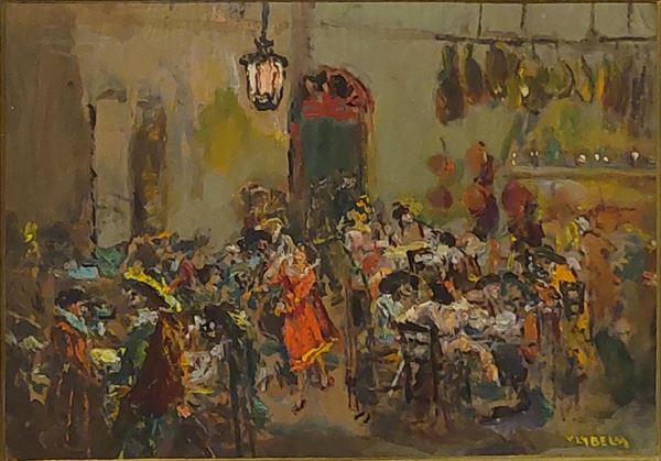Vincenzo La Bella (Napoli, 1872 &#8211; 1926) - Festa in un'osteria