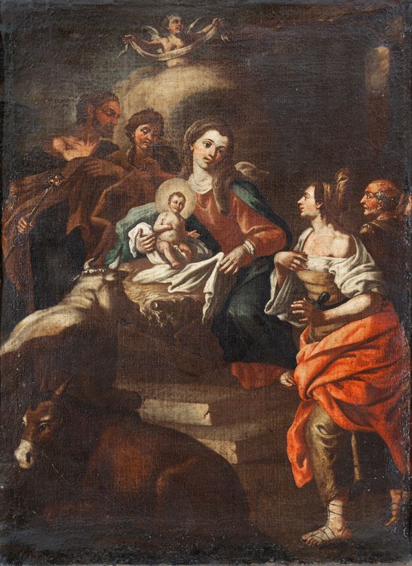 cerchia di Francesco Solimena (Canale di Serino 1657 - Barra 1747) - Adorazione dei pastori