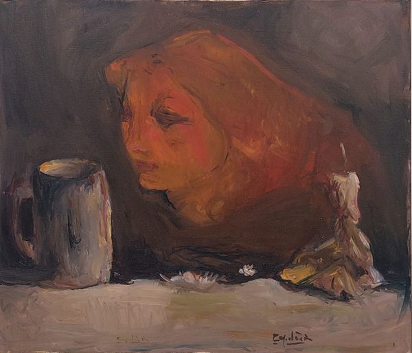 Rubens Capaldo (Parigi 1908 - Napoli 1987) - Natura morta con volto rosso