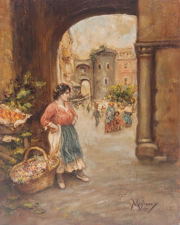 Vincenzo Migliaro - Popolana in un mercato napoletano