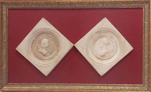 Manifattura napoletana, fine XVIII secolo - Coppia di profili raffiguranti Ferdinando IV di Borbone e Maria Carolina