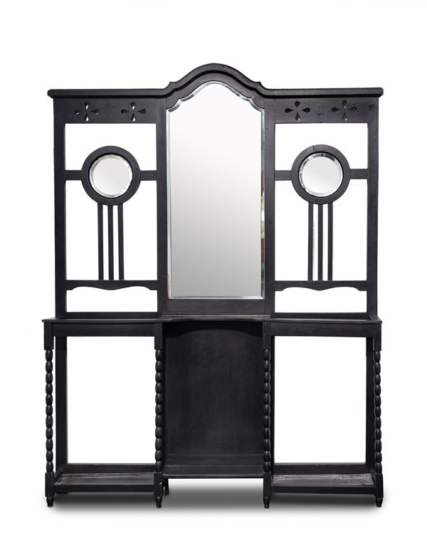 Teatro San Carlo: Original etagère in dark carved wood with shaped frame and twisted foot