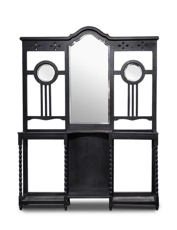 Teatro San Carlo: Etagère originale in legno scuro intagliata con cornice sagomata e piede a torciglione (da 'Le convenienze ed Inconvenienze teatrali')