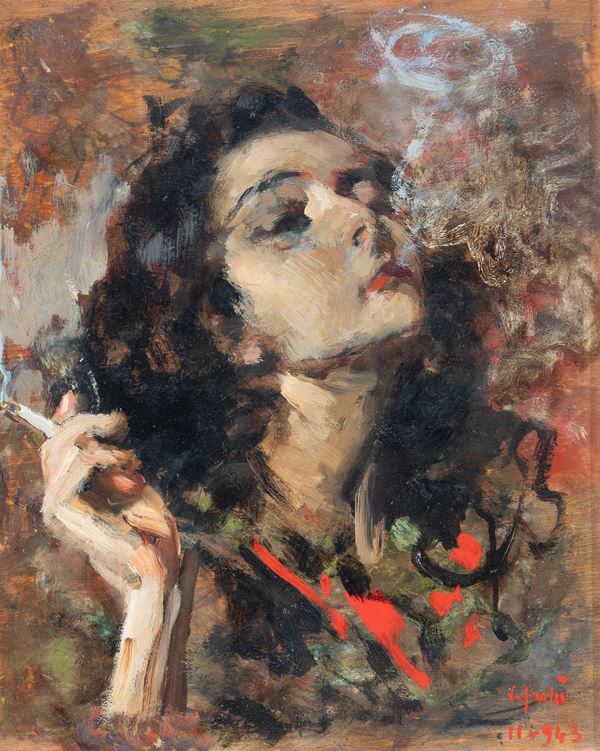 Vincenzo Irolli (Napoli, 1860 - 1949) - La fumatrice