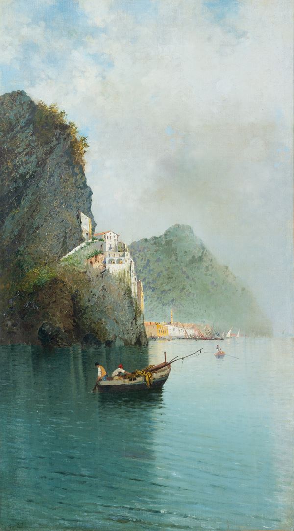 Salvatore Petruolo : Marina della Costiera  - oil on canvas - Auction Paintings, Drawings, Gouaches and Sculptures from the 19th and 20th centuries - Blindarte Casa d'Aste