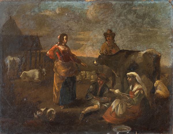 seguace di  Michelangelo Cerquozzi : Pastori con armenti  - oil on canvas - Auction Important art object old paintings and 19-20 Century paintings - Blindarte Casa d'Aste