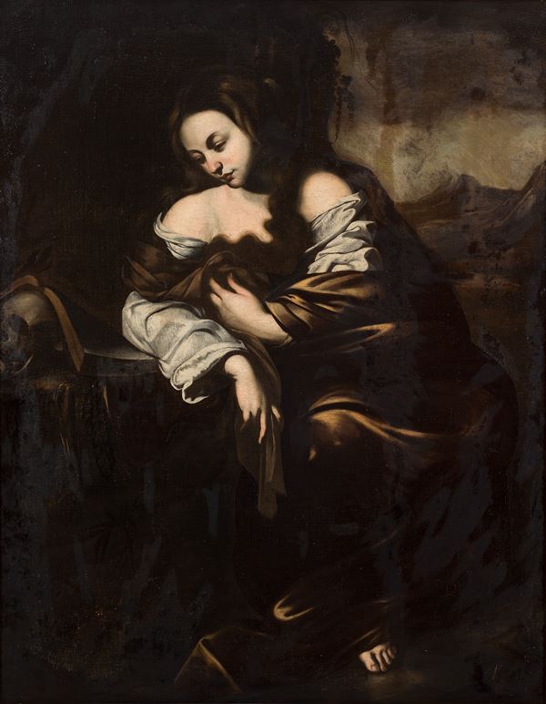 cerchia di Massimo Stanzione (Frattamaggiore o Orta di Atella, 1585 &#8211; Napoli, 1656) - Maddalena in meditazione