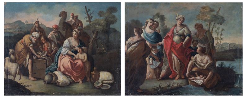 a)Il viaggio di Rachele; b)Mosè salvato dalle acque