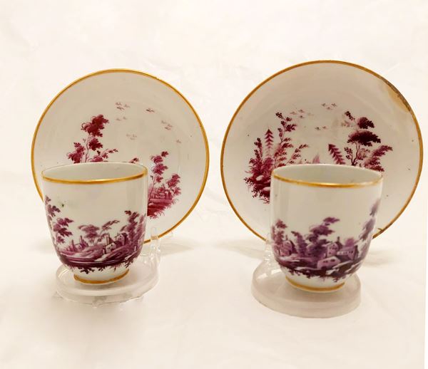 DOCCIA,  MANIFATTURA GINORI, 1810-1820 - Pair of 'red country' cups and saucers